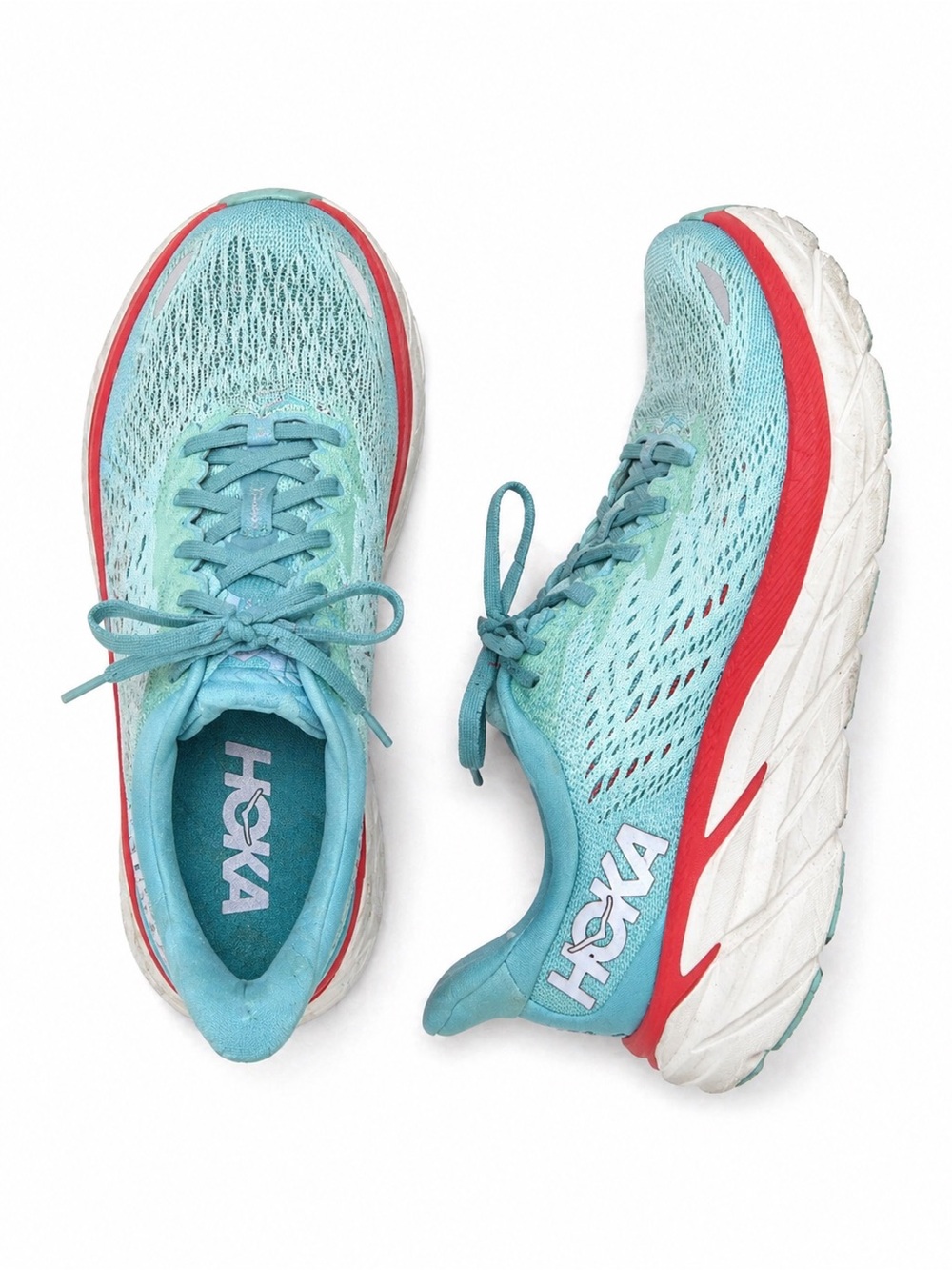 HOKA Clifton 8 Running Shoes Blue Red Cushioned Sneakers Trainer Size 6B